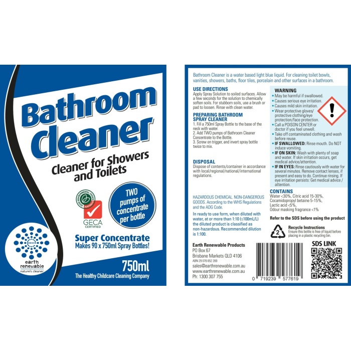 Earth Renewable Bathroom Cleaner Labels