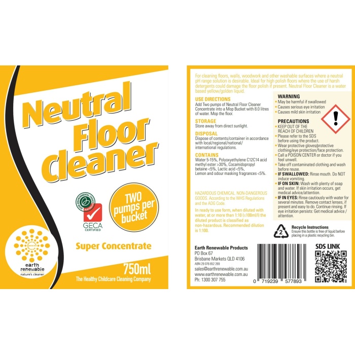 Neutral Floor Cleaner Spray bottle labels